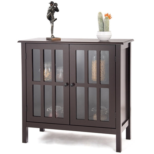 Glass Paneled Espresso Sideboard Closed