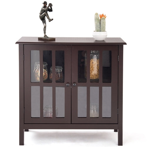 Glass Paneled Espresso Sideboard Straight