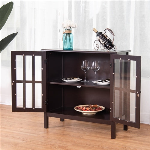 Glass Paneled Espresso Sideboard in Living Room