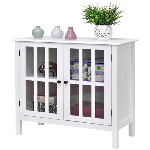 Glass Paneled White Sideboard on Angle