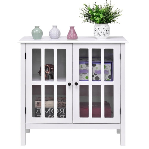 Glass Paneled White Sideboard Straight On