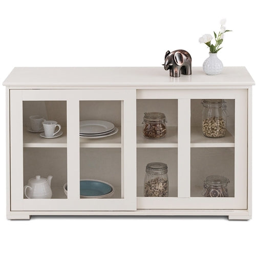 Sliding Glass White Sideboard Closed