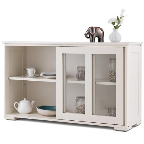 Sliding Glass White Sideboard Opened