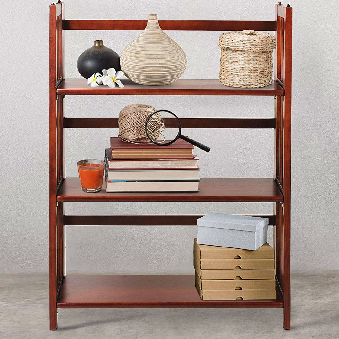 Walnut Wood Folding Shelf on rug