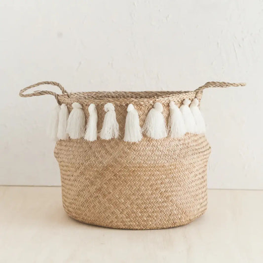 White Tasseled Basket