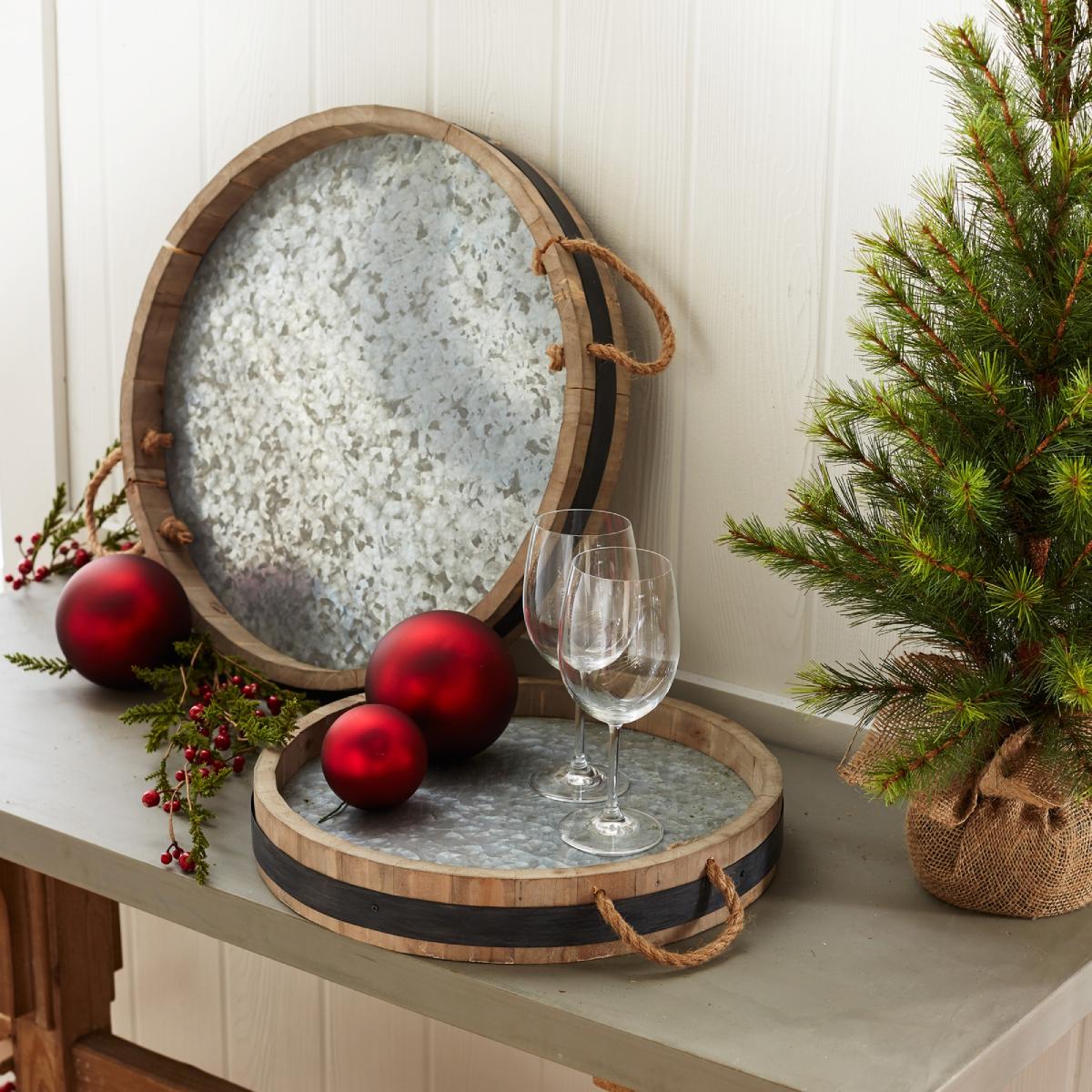 Wine Barrel Trays on table