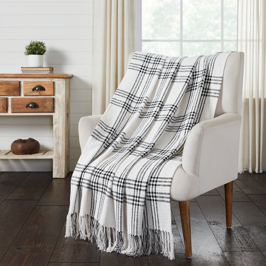 Black Plaid Woven Blanket on Chair