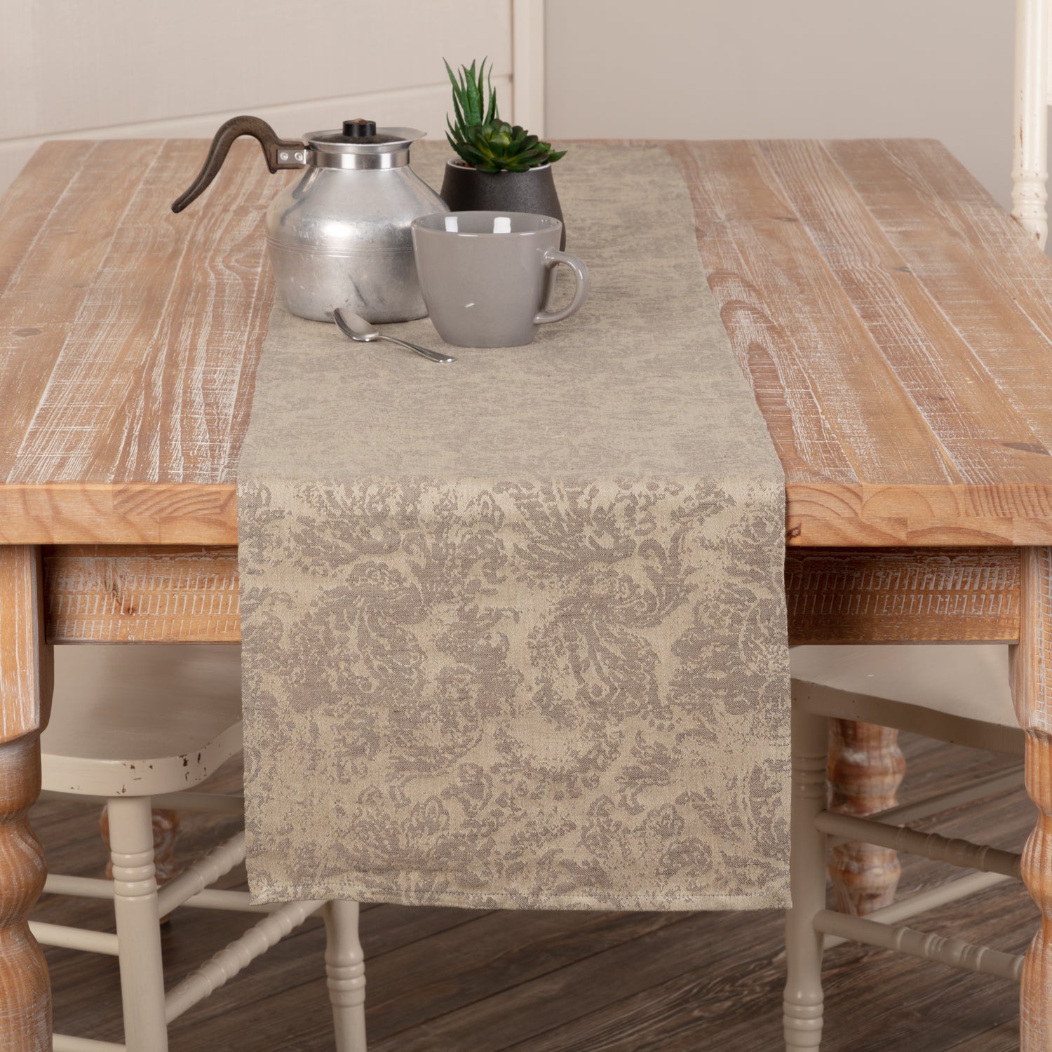 Brocade Tan Table Runner 13x72