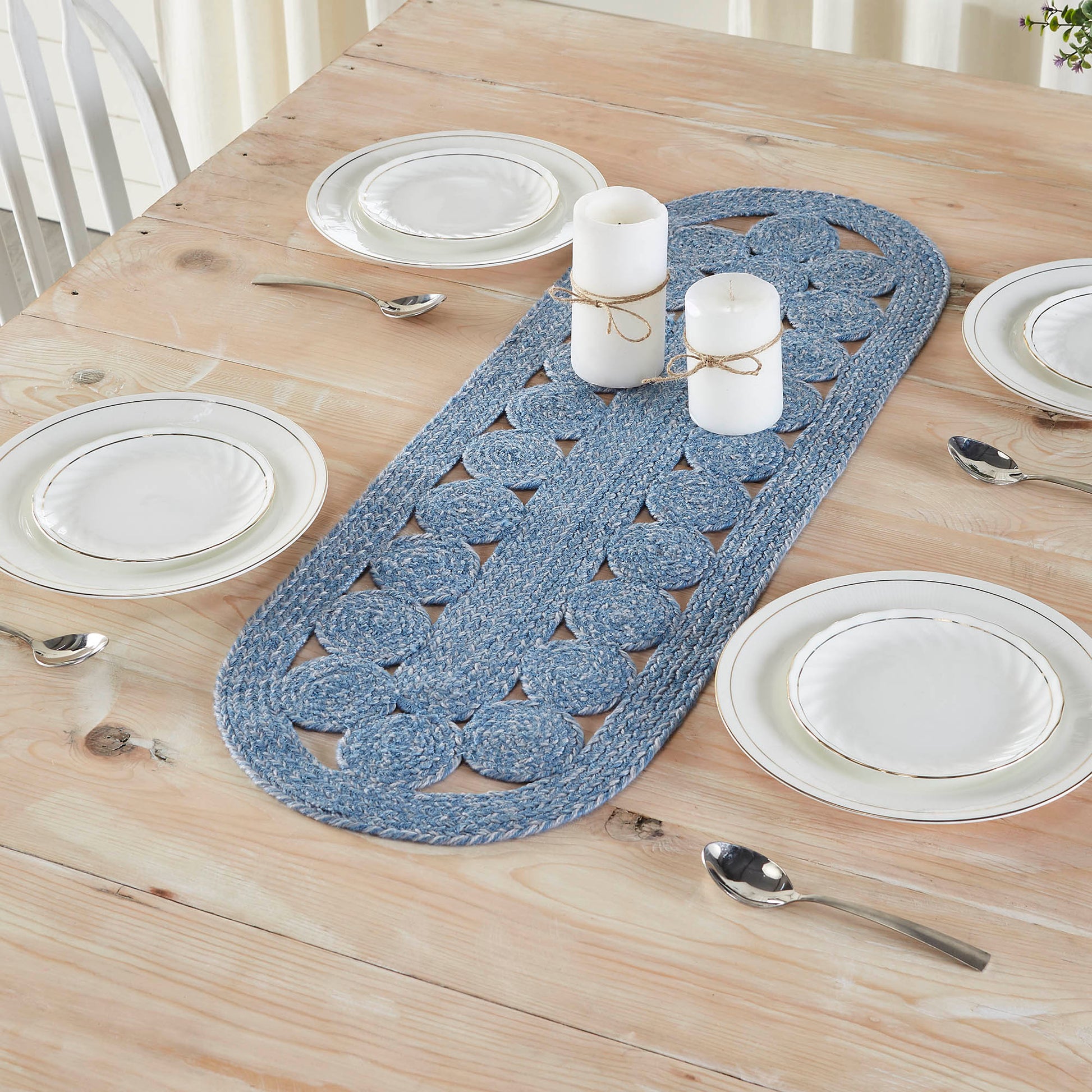 Blue Burlap Table Runner - 12x36