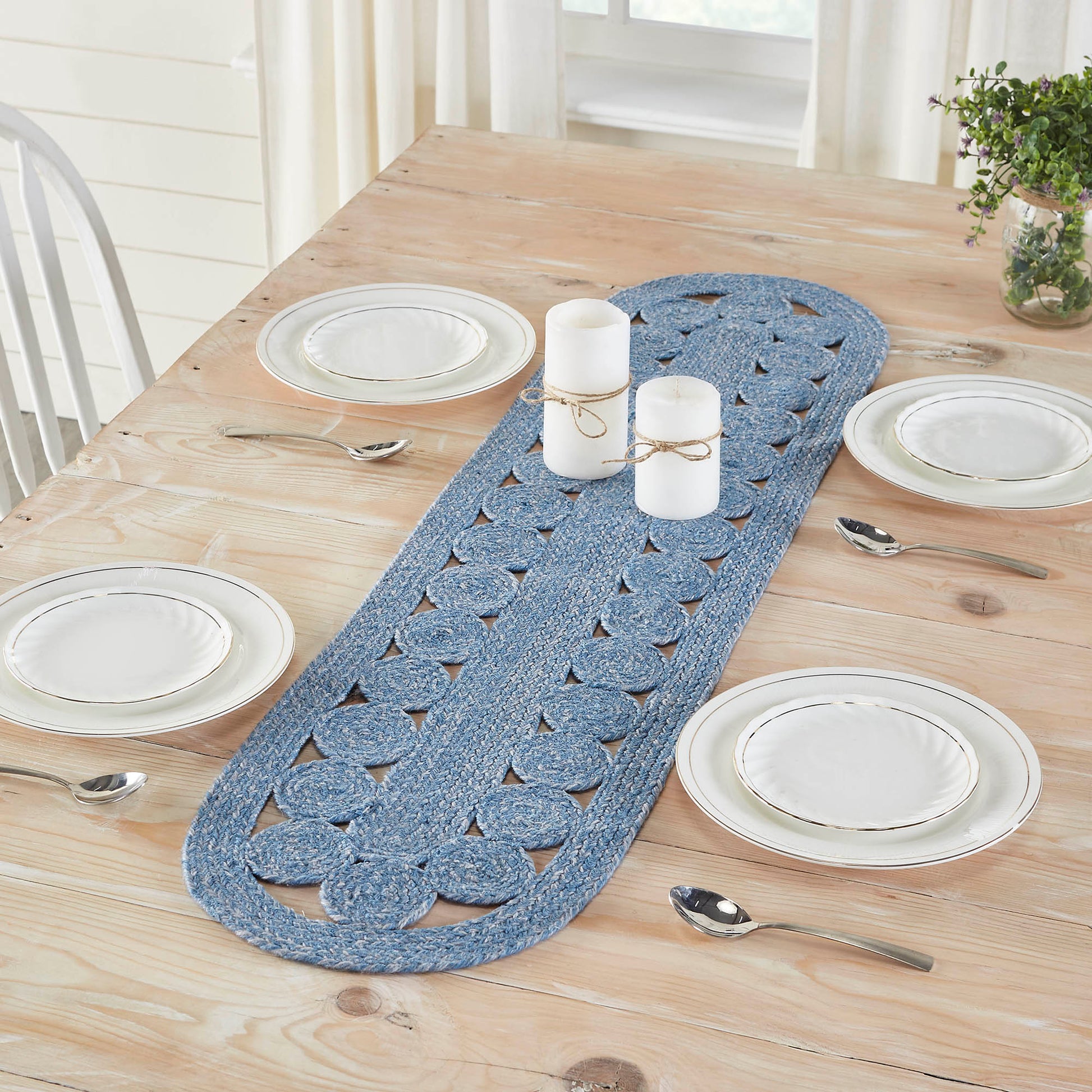 Blue Burlap Table Runner - 12x48