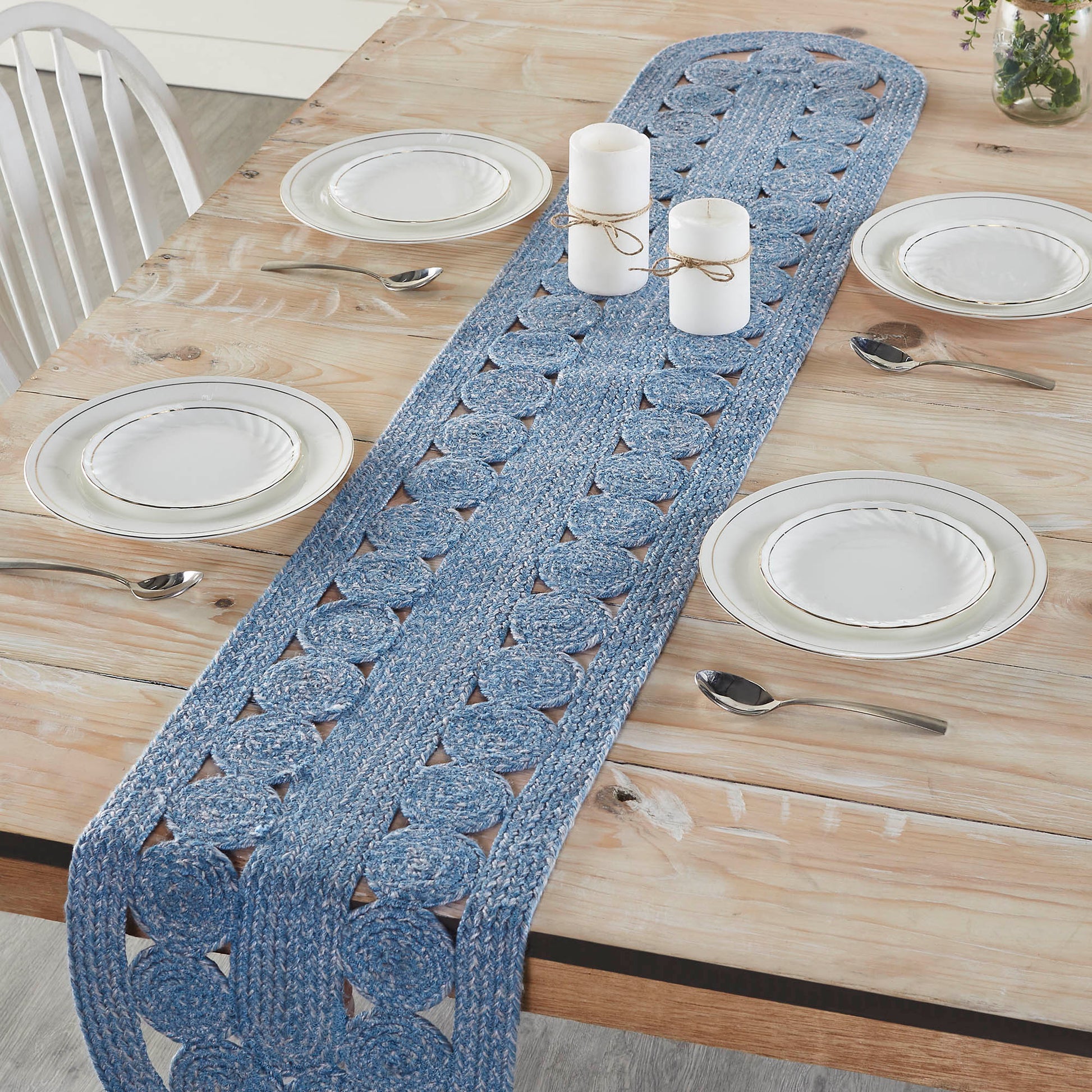 Blue Burlap Table Runner - 12x72