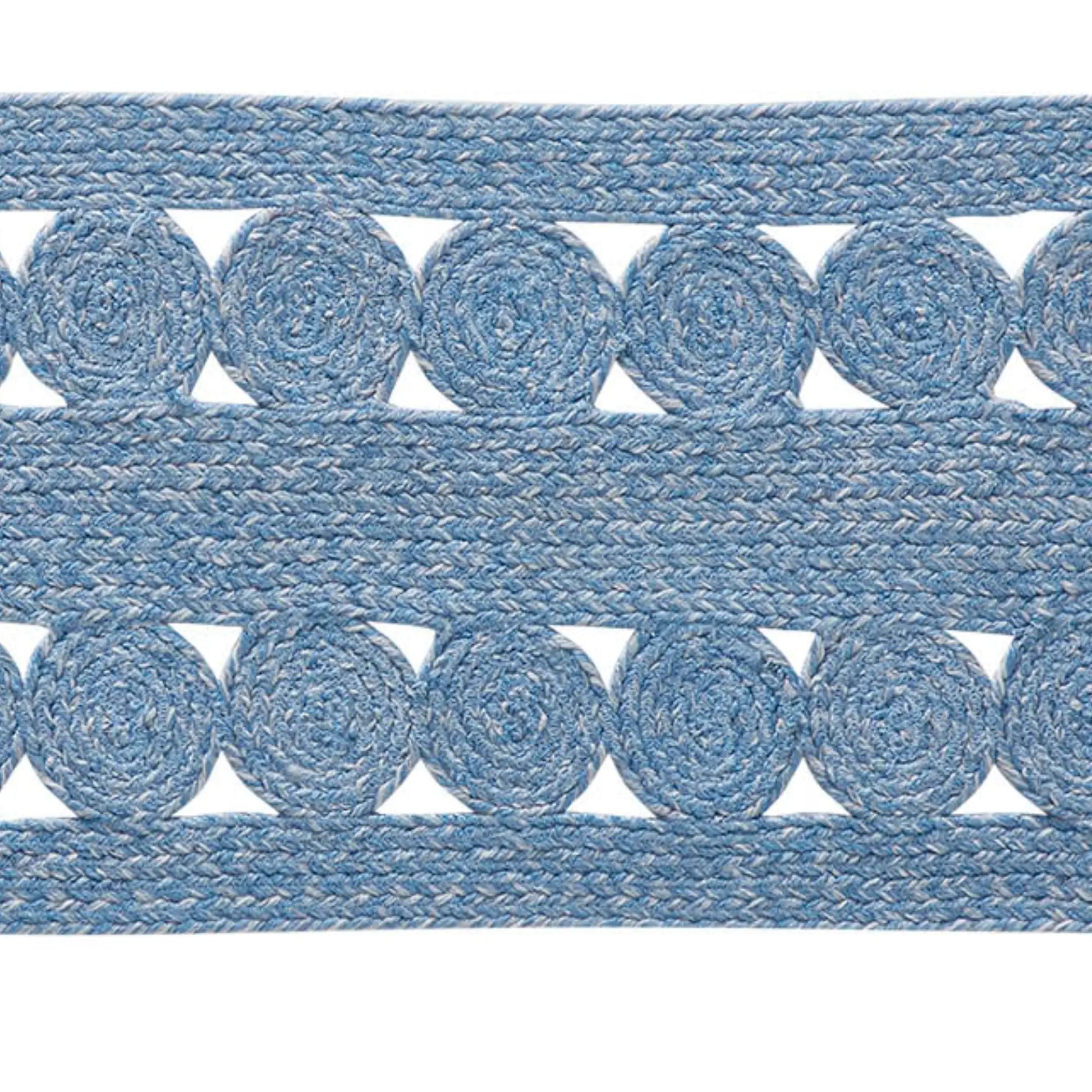 Blue Burlap Table Runner Zoomed In