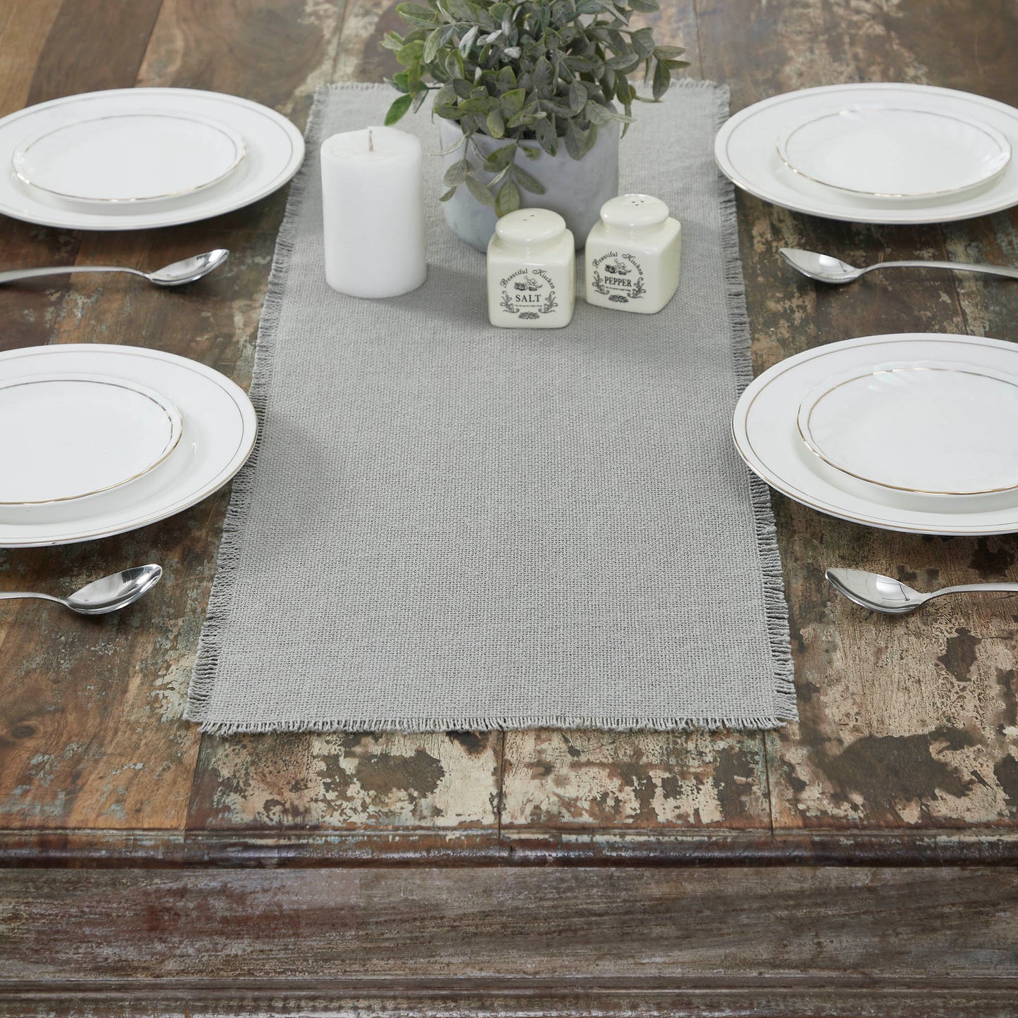 Dove Burlap Table Runner 12x36