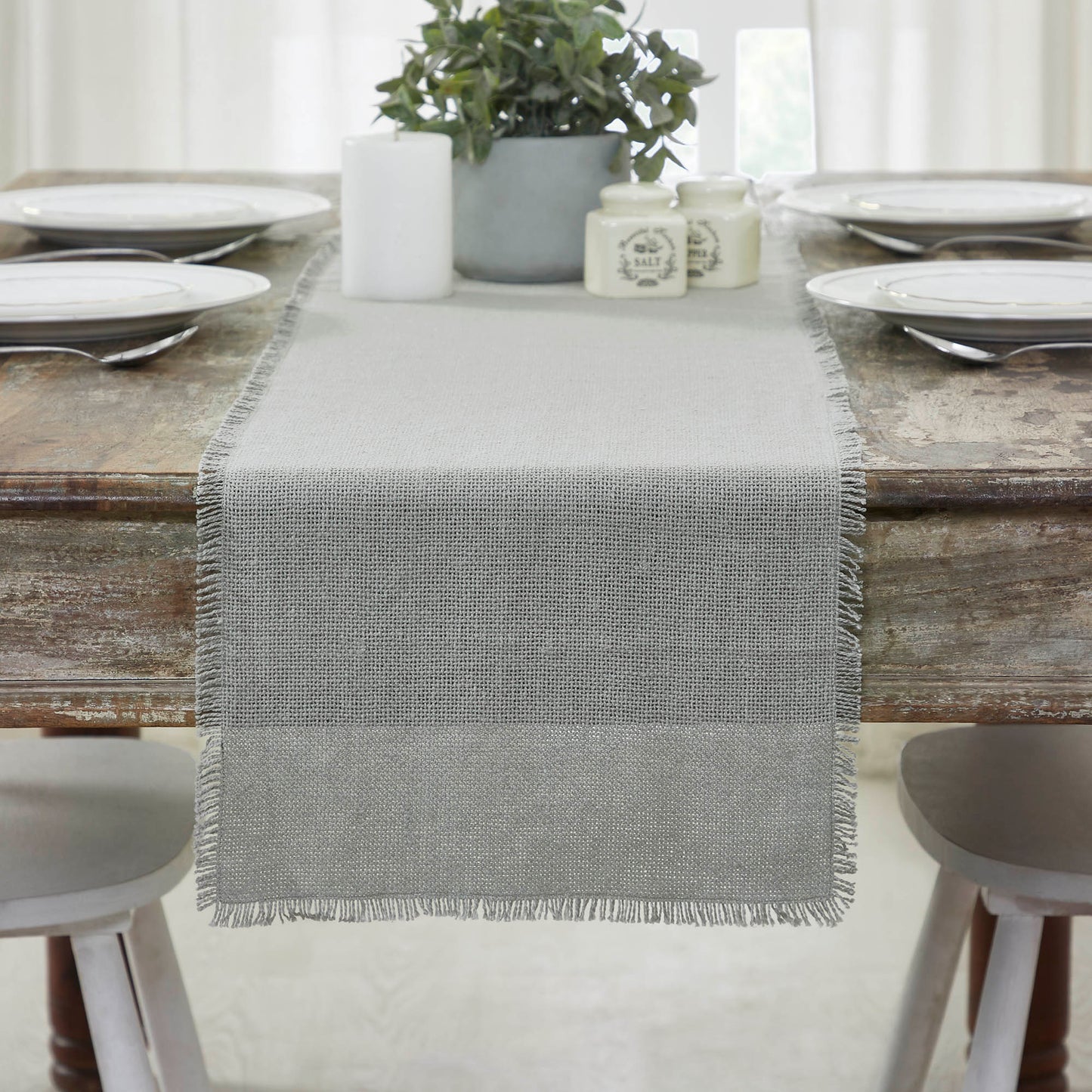 Dove Burlap Table Runner 12x48