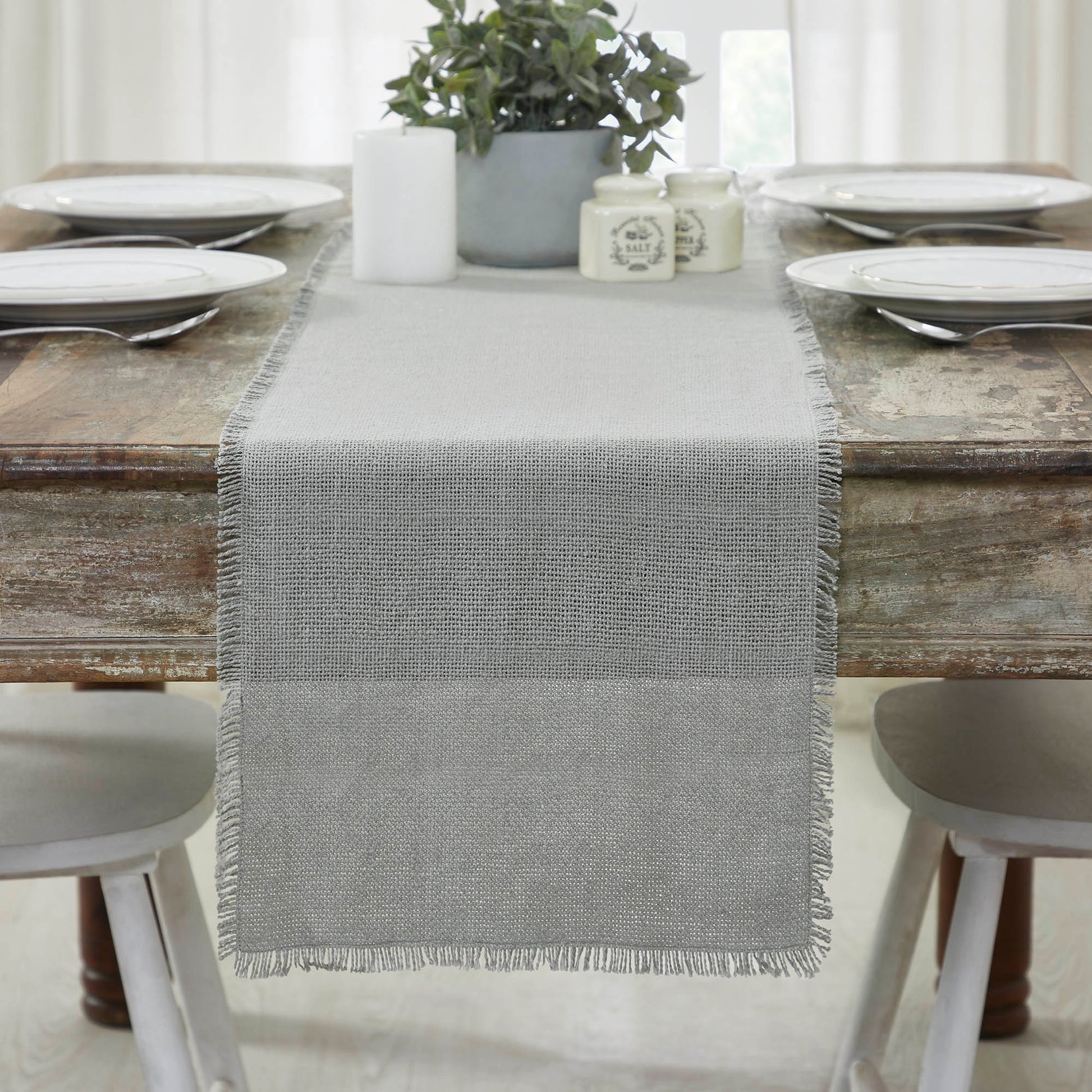 Dove Burlap Table Runner 12x72