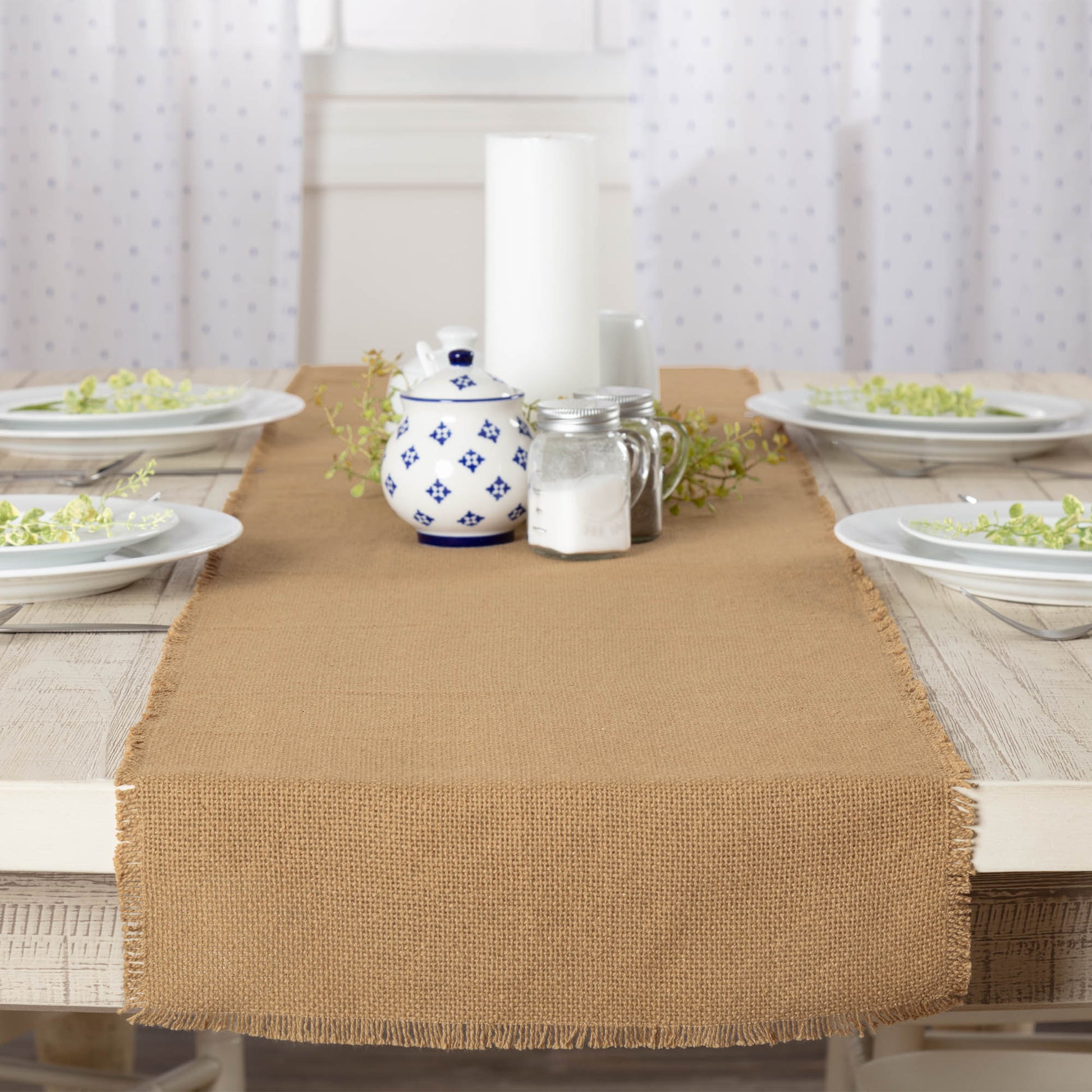 Fringed Burlap Table Runner - 13x48