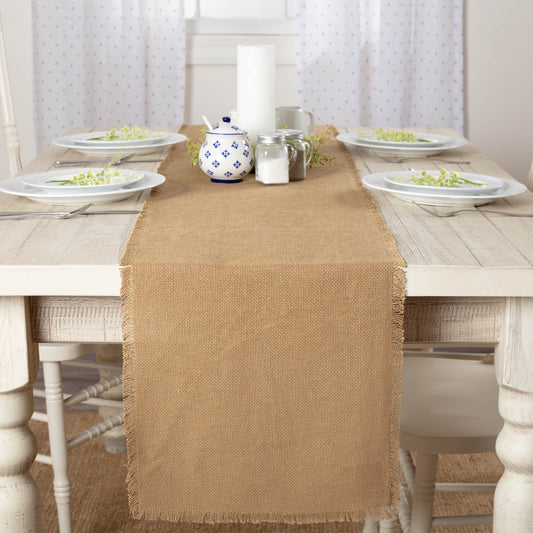 Fringed Burlap Table Runner - 13x90