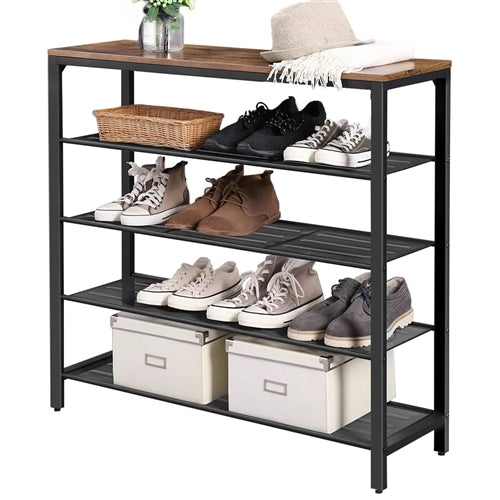 Gunmetal Entryway Shoe Rack - 5 Tier White Background