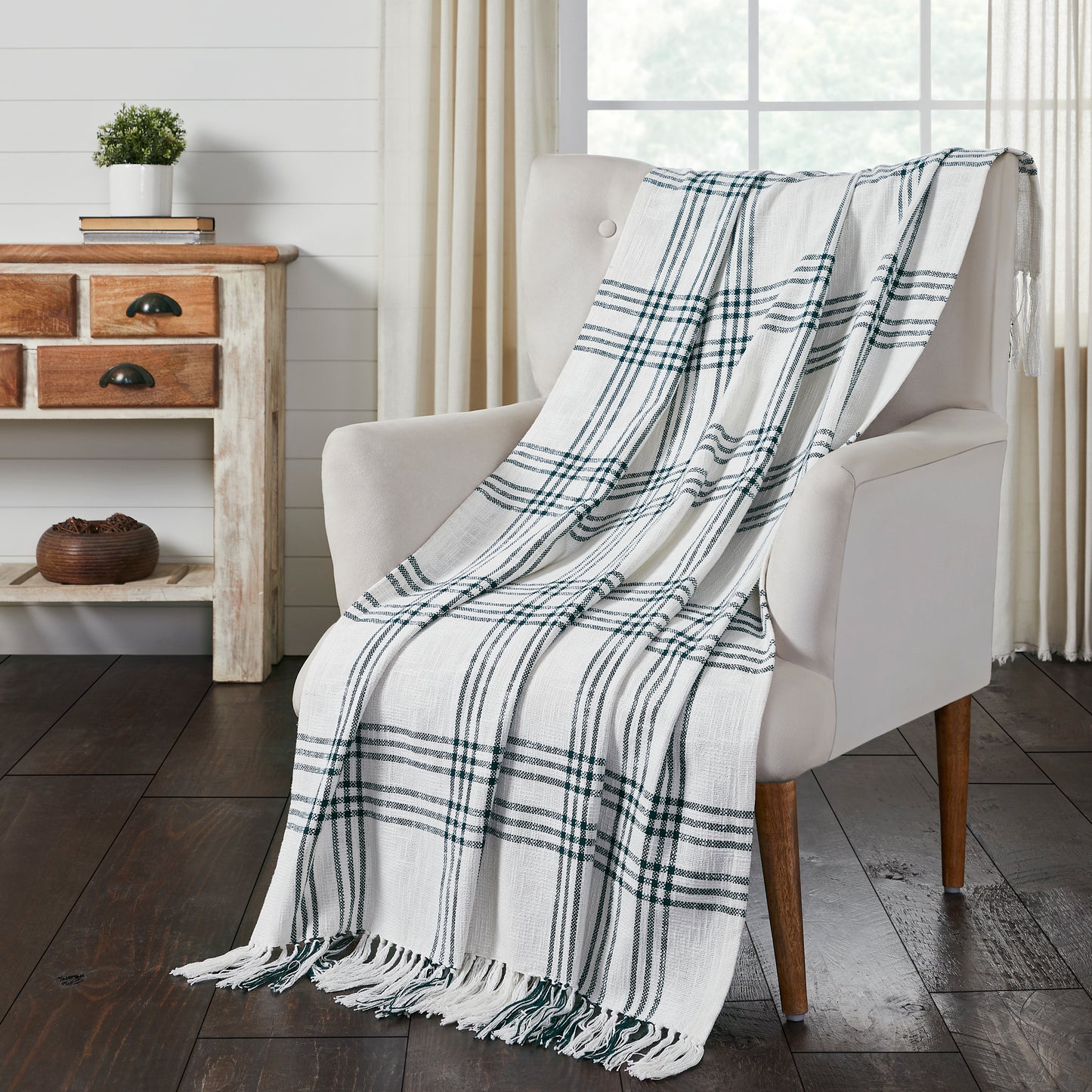 Pine Plaid Woven Blanket on chair