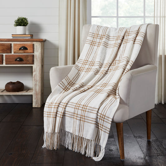Wheat Plaid Woven Blanket on Chair