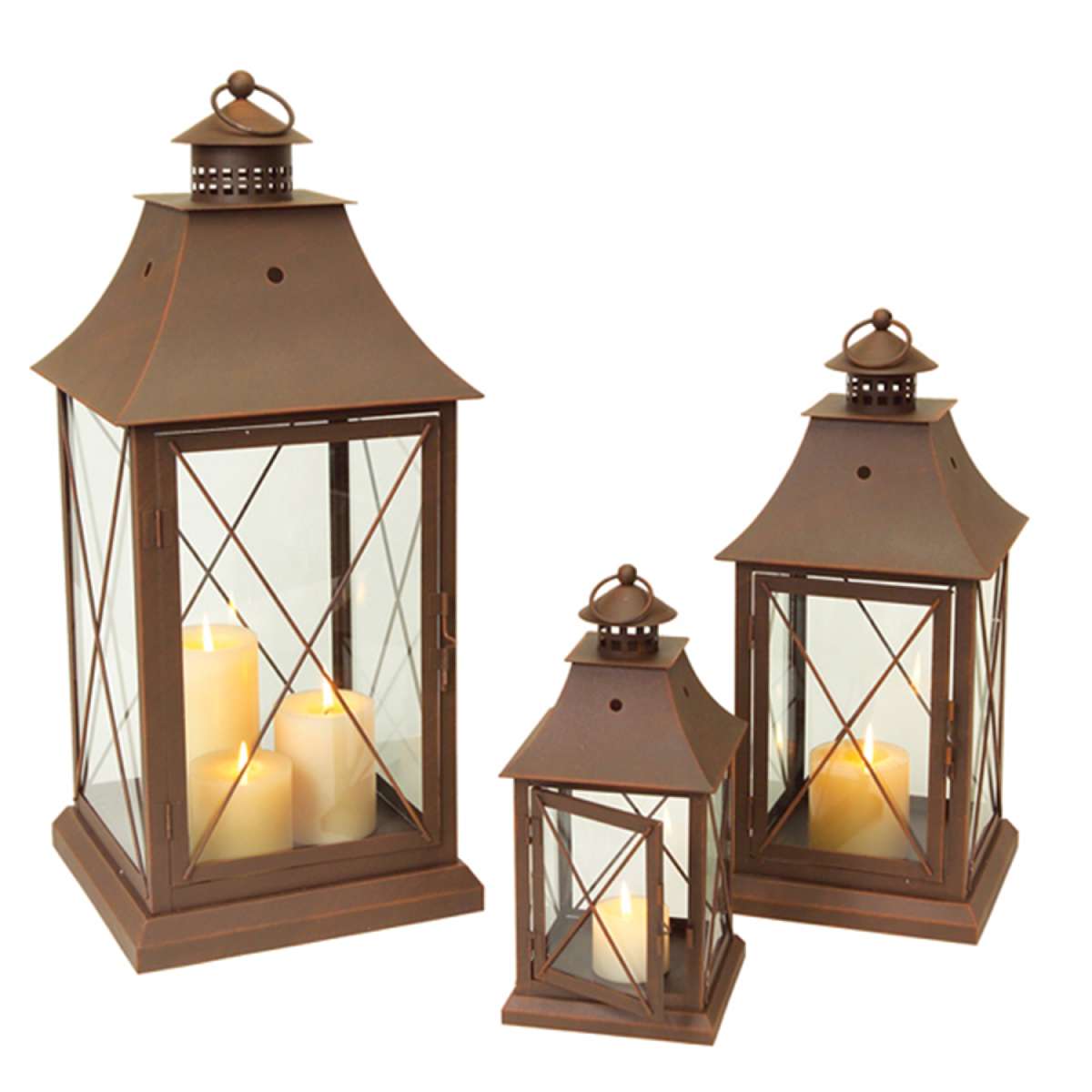 Brown oversized floor Metal Lantern Set