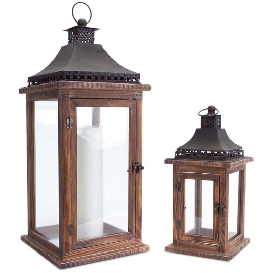 Iron & Wood Lantern Set