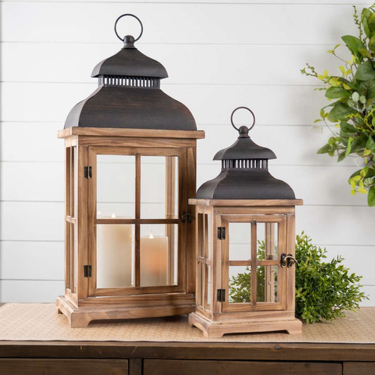 East Coast Wood Lantern Set on console